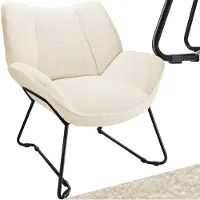 TecTake Loungefauteuil - Ronde relaxfauteuil - Teddyfauteuil - Gestoffeerde stoel - Bouclé bekleding - Leesfauteuil van pluche - Scandinavische stijl - creme wit