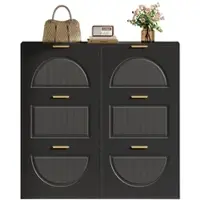 MODFU - Schoenenkast - 6 Kantelvakken En Open Vakken - Vrijstaand - Voor Hal Of Gang - MDF - Zwart - 118 x 25 x 115 cm