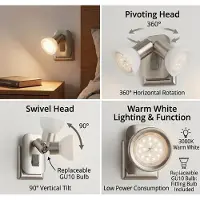 Trango stekkerlamp 11-042 *CALI* in nikkelmat met glazen kap Stekkerlamp incl. 1x GU10 LED lamp 3000K warm wit & tuimelschakelaar leeslamp, keukenlamp, fittinglamp, wandlamp