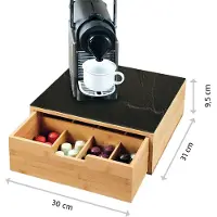 Kesper - Theedoos / Capsulehouder - met lade - 8 vakken - bamboe - leisteenlook