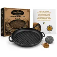 Maysternya Gietijzeren Grillpan Rond – Ø40 cm – BBQ Grillplaat voor Buitenkeuken – Barbecue Accessoire – Zware Kwaliteit – Mat Zwart