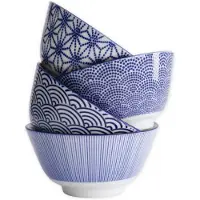 Tokyo Design Studio – Nippon Blue Rijstkommen Set – 4 Stuks – 300 ml – 12 x 6.4 cm
