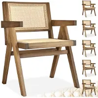 TecTake Houten Stoel Lizzy met Armleuning - Licht Eiken - Set van 6 Eetkamerstoelen met Weens Vlechtwerk - Boho-Stijl Stoel met Rugleuning - Massief Houten Frame - Belastbaarheid 120 kg