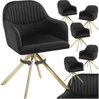 TecTake 6x tectake Fluwelen Draaistoel Lona - Eetkamerstoel - Zwart/Goud