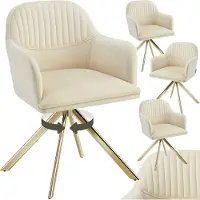 TecTake 4x tectake Fluwelen Draaistoel Lona - Eetkamerstoel - Creme/Goud