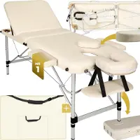 TecTake - Mobiele aluminium massagetafel 3 zones beige + draagtas - behandeltafel - behandelbank – incl. opbergtas – opvouwbaar