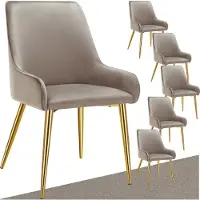 TecTake Eetkamerstoel Avane - Fluweellook, Draagkracht 120 kg - Set van 6 - Taupe - Snelle Montage