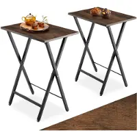 TecTake - Set van 2 Opklapbare Bijzettafels – Houten Dienbladtafel in Industrieel Design, 48x36x66,5 cm, Tv-Tafel voor Kleine Ruimtes, Vintage Salontafel, Zwart Metalen Frame – Industrial Dark Brown