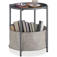 TecTake Ronde bijzettafel van metaal - Kleine salontafel met afneembare dienblad en opbergmand - Rustiek - Delicaat design - Draagkracht 40 kg - Afmeting (ØxH) Ø 45,5 x H 53 cm - Donkergrijs
