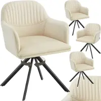 TecTake 4x tectake Fluwelen Draaistoel Lona - Eetkamerstoel - Creme/Zwart