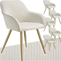 TecTake 6x tectake eetkamerstoel Marilyn - gestoffeerd met cordlook - Creme/Goud