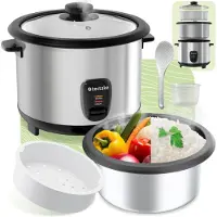 TecTake Rijstkoker - Stoompan en rijstmaker met stoominzet - Kookpot voor de keuken met groot volume van 1,8L - Maximaal 10 porties kleefrijst, volkoren rijst of sushirijst