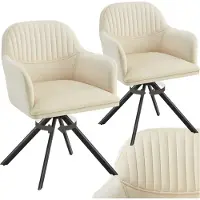 TecTake 2x tectake Fluwelen Draaistoel Lona - Eetkamerstoel - Creme/Zwart