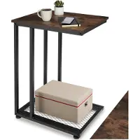 TecTake C-Vormige Bijzettafel van Hout en Metaal – Industrieel Design, Salontafel met Gaasplank, 48x35x66 cm, Zwart Metalen Frame – Industrial Dark Brown