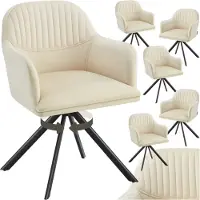 TecTake 6x tectake Fluwelen Draaistoel Lona - Eetkamerstoel - Creme/Zwart