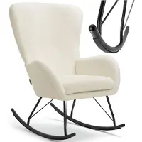 TecTake Swing Schommelstoel – Gestoffeerde Bouclé Fauteuil met Stalen Glijders en Extra Dik Zitkussen – Scandinavisch Design, Onderhoudsvriendelijk en Ergonomisch – creme/zwart