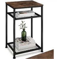 TecTake Bijzettafel van Hout en Metaal – Industrieel Design, Salontafel met 3 Niveaus, Inclusief 2 Gaasplanken, Zwart Metalen Frame – Industrial Dark Brown