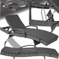 TecTake - Wicker ligstoel ligbed zonnebed - Verstelbare rugleuning (5 standen) - Incl. ligkussen met wasbare hoes - grijs - poly-rattan