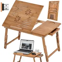TecTake - Laptoptafel Hout - USB Ventilator - 2.5 kg - Notebookstandaard