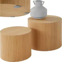 TecTake Ronde Salontafel Danny - Set van Grote en Kleine Bijzettafel - Ø48 x 38 en Ø38 x 32,5 cm - Eikenfineer MDF Houten Salontafel - Bijzettafeltjes Woonkamer - Bedtafel - Banktafel