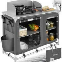 TecTake - Campingkeuken kampeerkeuken - incl. windscherm en opbergvakken - 116x52x107cm - 402920