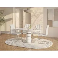 Vente-unique Uittrekbare eettafel - 4 ? 6 personen - Mdf en roestvrij metaal - Witgelakt - CUSCO