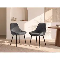 Vente-unique Set van 6 stoelen MASURIE - Fluweel - Grijs