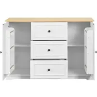 STILVORA Dressoir - Met 3 Laden En Verstelbare Planken - Voor Keuken En Eetkamer - MDF - 126x40x86 Cm - Wit