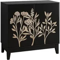 STILVORA Dressoir 80 Cm – Kast Met Dubbele Deuren En Bloemenreliëf – Verstelbare Planken – Voor Woonkamer Keuken Hal – MDF – Zonder Matras – Zwart