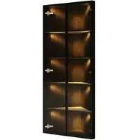 OKWISH Moderne Hoekvitrine – LED Glasvitrine – Met Deuren – Glazen Planken Met Warmgeel LED‑Licht – Voor Verzamelobjecten – 62x35x160 cm – MDF – Zwart