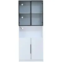 STILVORA Vitrinekast - Minimalistisch Met Glazen Deuren En LED Met Instelbare Kleurtemperatuur En App-Bediening - Aluminium Spaanplaat - 80x30x200 cm - Wit
