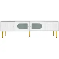 MODFU - Tv-Meubel - 4 Deuren Met Ribbelstructuur En Boogglas - Modern - Voor Woonkamer - Spaanplaat - Wit - 170 X 35 X 50 Cm