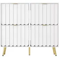 MODFU - Schoenenkast Met 4 Kleppen - Golfvormig Front - Modern - Voor Hal - MDF En Spaanplaat - Wit - 100 x 24 x 91,5 cm