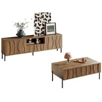 STILVORA Salontafel En Televisiemeubel Set - Golvend Reliëf Met Opbergruimte - Voor Woonkamer - MDF - Naturel - 160x35x46;105x55x41 Cm