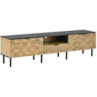 OKWISH Tv-Meubel – Mozaïekdeuren – 170x35x44,5 cm – 2 Deuren 1 Lade 1 Open Vak – Houtlook Naturel Zwart