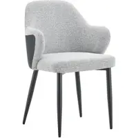 MODFU Eetkamerstoel, set van 2, met omhullende rugleuning, bureaustoel met stoffen bekleding, tv-stoel met kruisvormige metalen poten, gestoffeerde fauteuil, relaxstoel, hoogte 83 cm, zwart en grijs