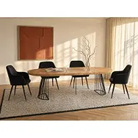 Vente-unique Uitschuifbare eettafel voor 2 tot 12 personen van MDF en staal - Naturel en zwart - FIRELA