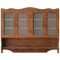 OKWISH Badkamerkasten - Badkamermeubel Sideboard met 4 Deuren en 2 Niveaus - Wandkast voor Badkamer, Keuken en Entree - 100×20×80 cm - Massief hout - Bruin