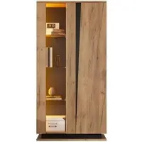 OKWISH Vitrinekast – Met Ledverlichting En 8 Vakken – Voor Woonkamer Of Naast Bank – Houtkleur Zwart – 80 x 35 x 160 cm