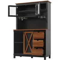 STILVORA hoge kast, zwart, met LED-verlichting en app-bediening, keukenkast met lade, dressoir met schuifdeur en 3 lades