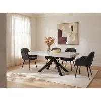 Vente-unique Verlengbare eettafel 6 tot 10 personen van MDF en metaal - Wit en zwart marmereffect - CATONAV