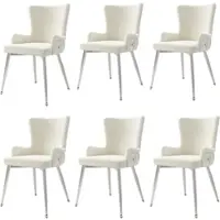 OKWISH Eetkamerstoel Set Van 6 - Luxe Fluwelen Stoel Met Armleuningen - Voor Eetkamer Woonkamer En Slaapkamer - Metaal - Beige