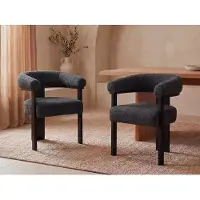 Vente-unique Set van 2 stoelen met armleuningen van boucléstof en heveahout - Zwart - LIVELIA van Pascal MORABITO
