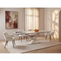 Vente-unique Verlengbare eettafel 6 tot 10 personen van gehard glas, keramiek en metaal - Wit marmereffect - MALATA van Maison Céphy