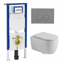 Geberit QeramiQ Dely Swirl Toiletset - 36.3x51.7cm - UP720 Duofix Sigma inbouwreservoir - 35mm zitting - bedieningsplaat licht grijs - ronde knoppen - glans wit SW1237202/SW1102374/SW1159505/SW1026256