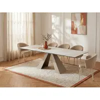 Vente-unique Verlengbare eettafel 6 tot 10 plaatsen van keramiek en metaal - Wit en beige marmereffect - LOZIPA - van Pascal Morabito