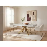Vente-unique Verlengbare eettafel 6 tot 10 plaatsen van mdf en metaal - Wit marmereffect en goud - CATONAV