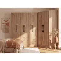 Vente-unique Hoekkast met 8 deuren en 2 lades - L263 cm - Kleur: houteffect - FEOVA