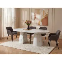 Vente-unique Uitschuifbare eettafel 6 tot +12 plaatsen van mdf - Wit marmereffect - CLOEVA