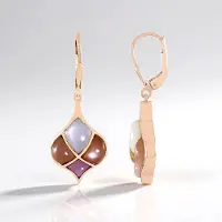 Cavill - Zilveren Oorbellen met 18K Roségoud Verguld - 9,27 ct Indiase Witte Maansteen & Roze Peruaanse Opaal - Elegant Pastel Fancy Cabochon Design